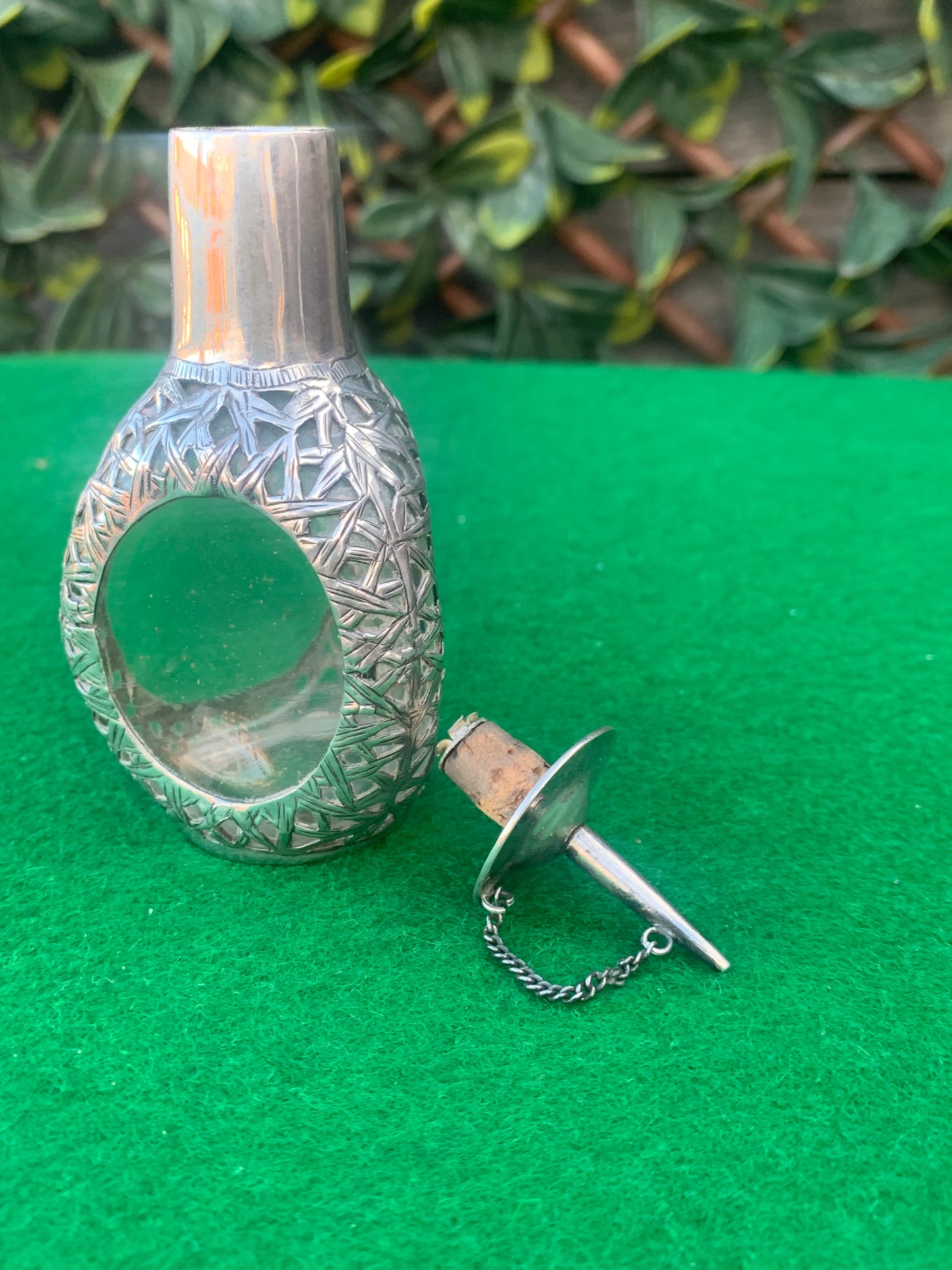 Sterling Silver & Dimpled Glass Soy Pourer Chinese Export (Hong Kong c1940’s)