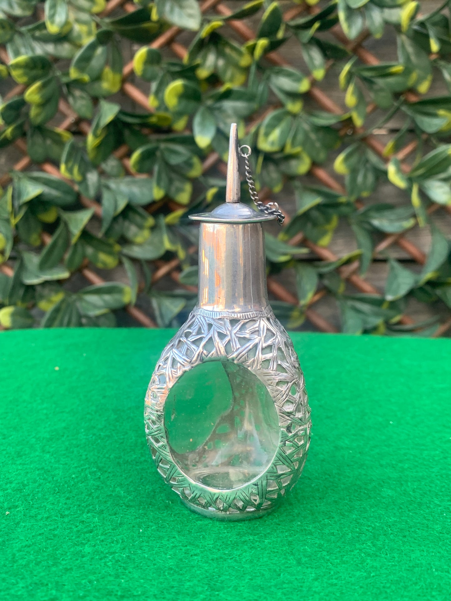 Sterling Silver & Dimpled Glass Soy Pourer Chinese Export (Hong Kong c1940’s)