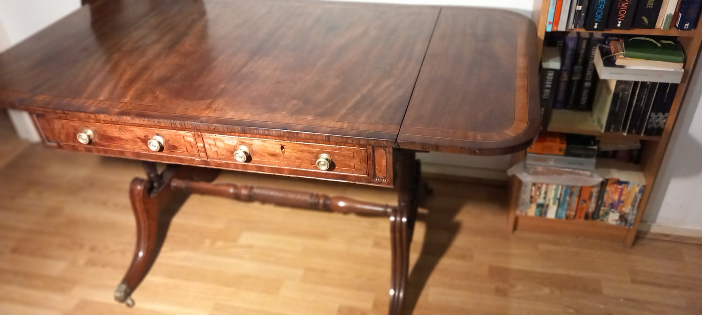 Elegant Antique Regency Rosewood Cross-Banded Sofa Table