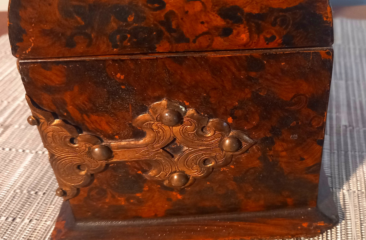 Antique 1850s Burr Walnut & Brass Letter/ Stationery Box