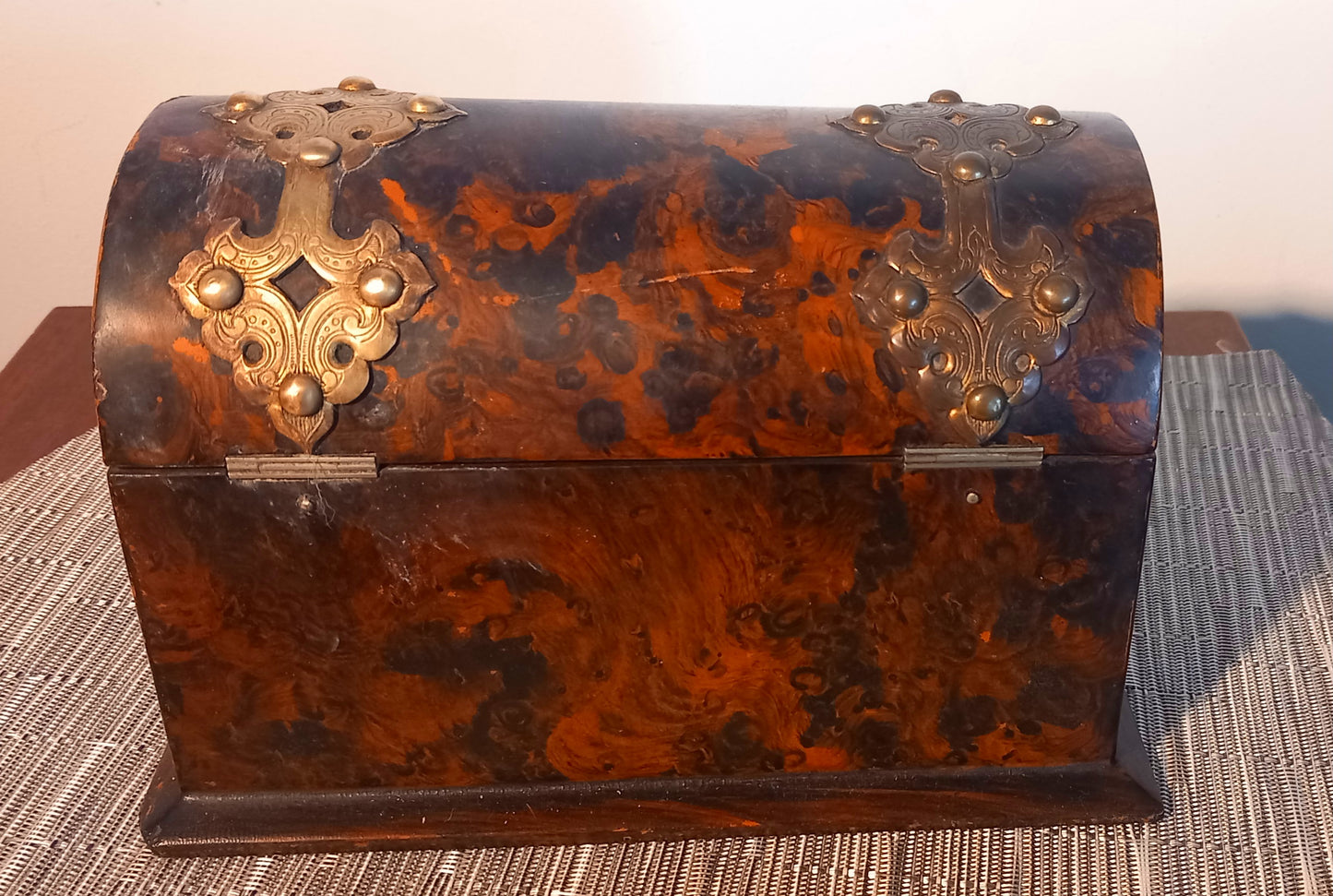 Antique 1850s Burr Walnut & Brass Letter/ Stationery Box
