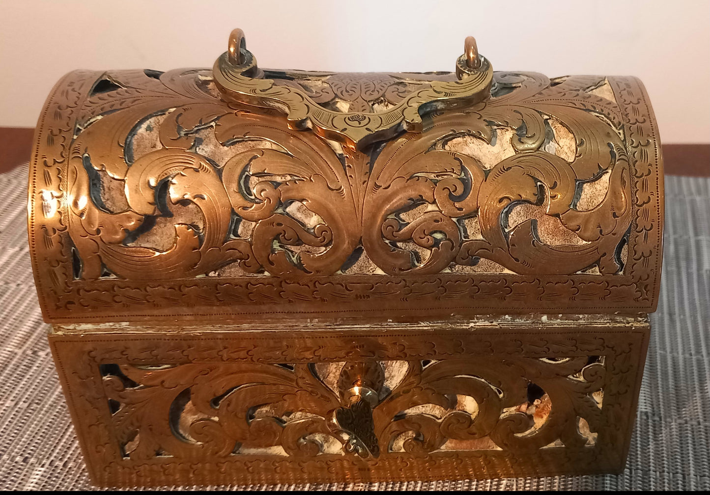 Antique 1800's Napoleon III Palais Royal Brass Casket with Perfume Bottles