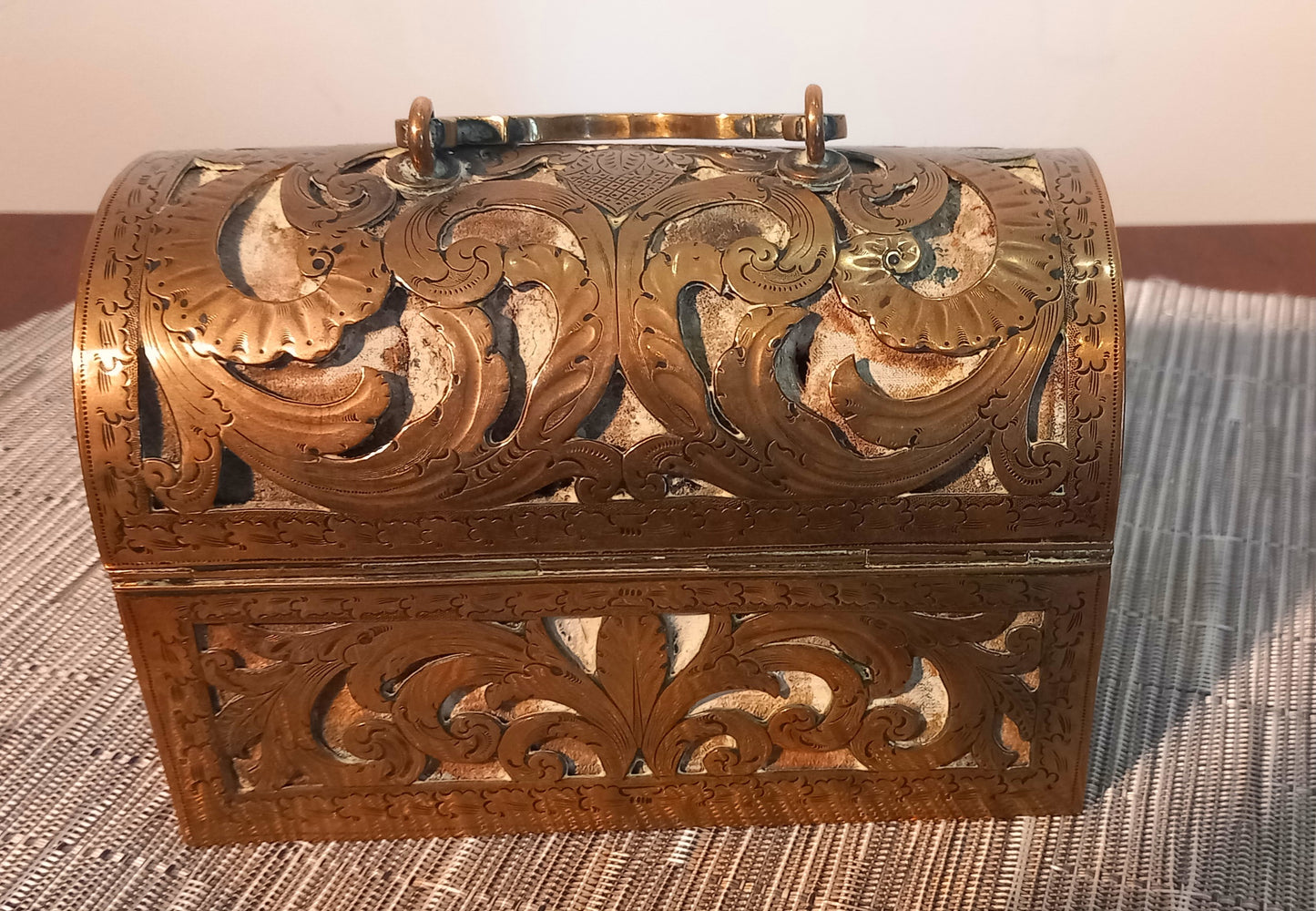 Antique 1800's Napoleon III Palais Royal Brass Casket with Perfume Bottles