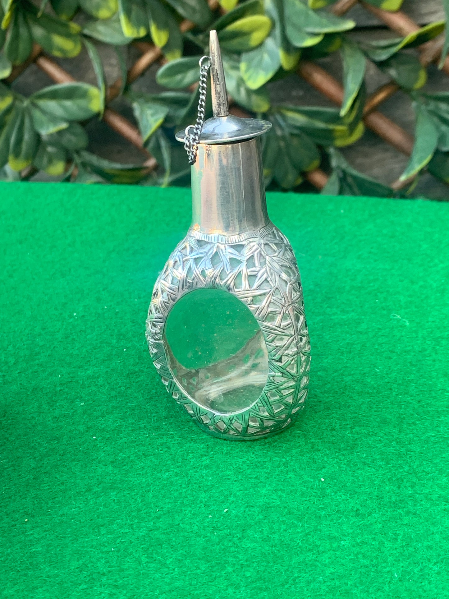 Sterling Silver & Dimpled Glass Soy Pourer Chinese Export (Hong Kong c1940’s)