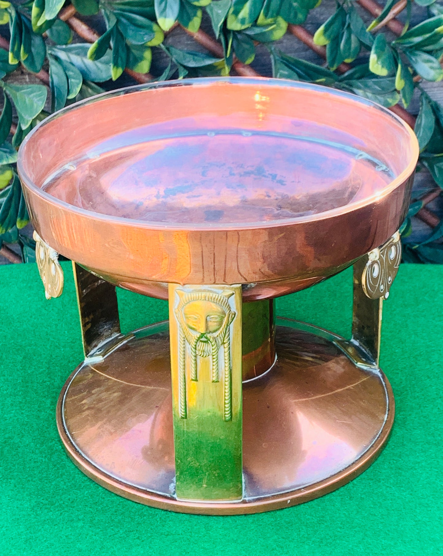 Rare Antique Austrian Secessionist Copper, Brass & Glass Dish c1890’s