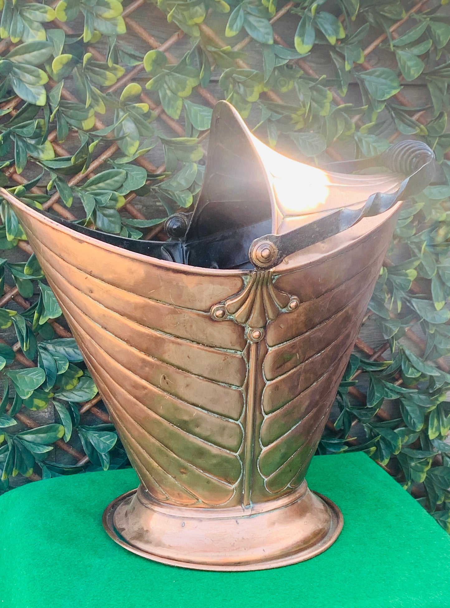 19th Century Helmet Shaped Copper Coal Scuttle.