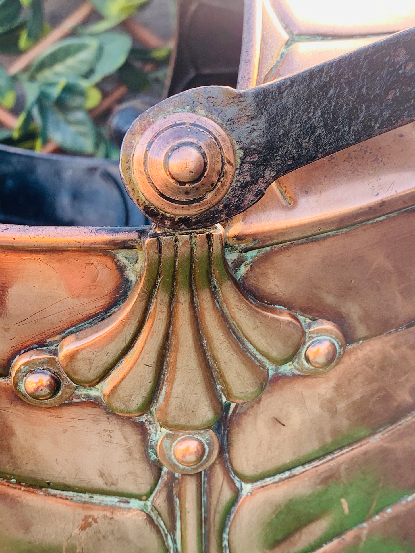 19th Century Helmet Shaped Copper Coal Scuttle.