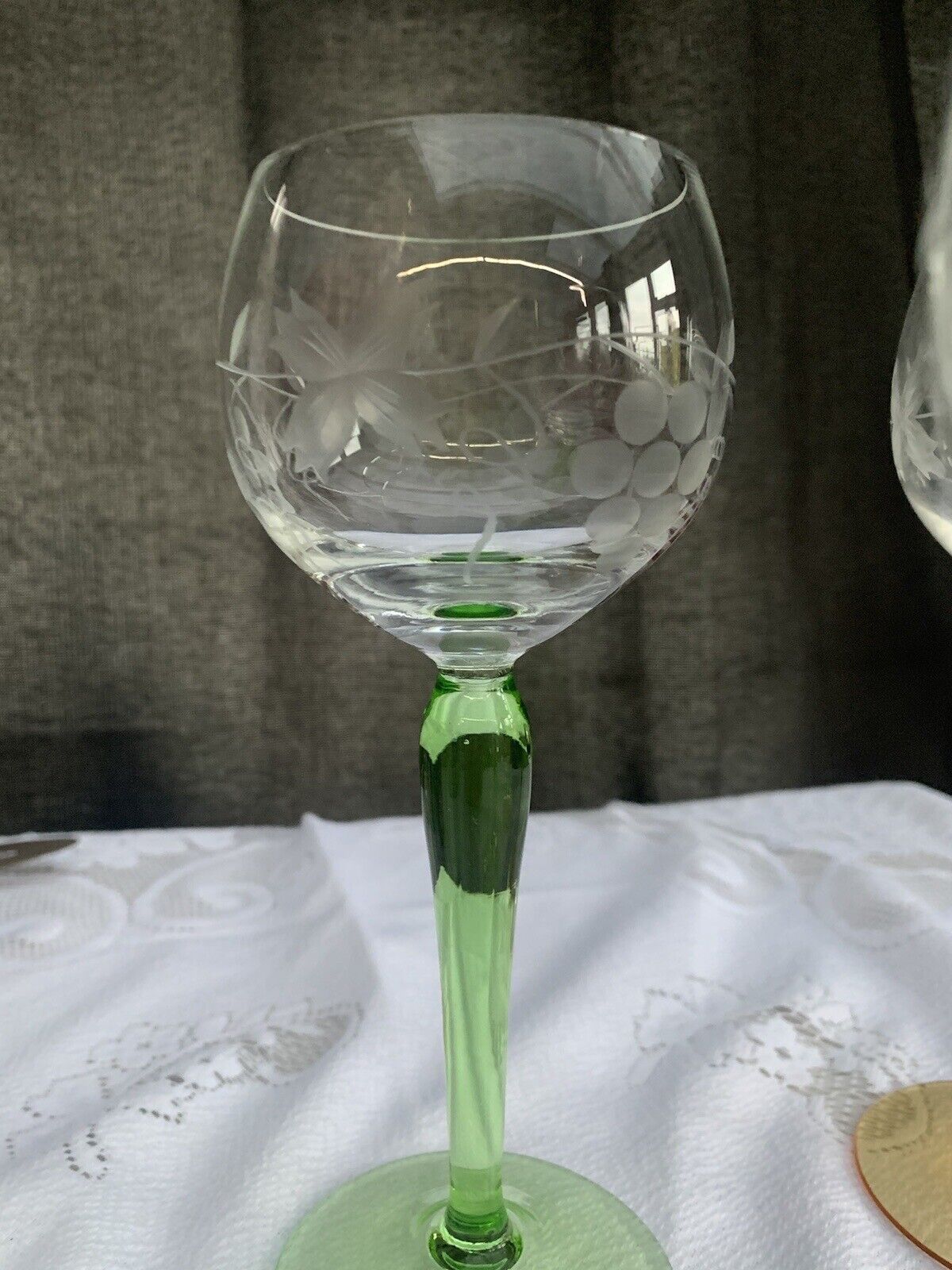 Vintage Bohemian Style Art Nouveau Set of 4 Glasses, clear & green/amber