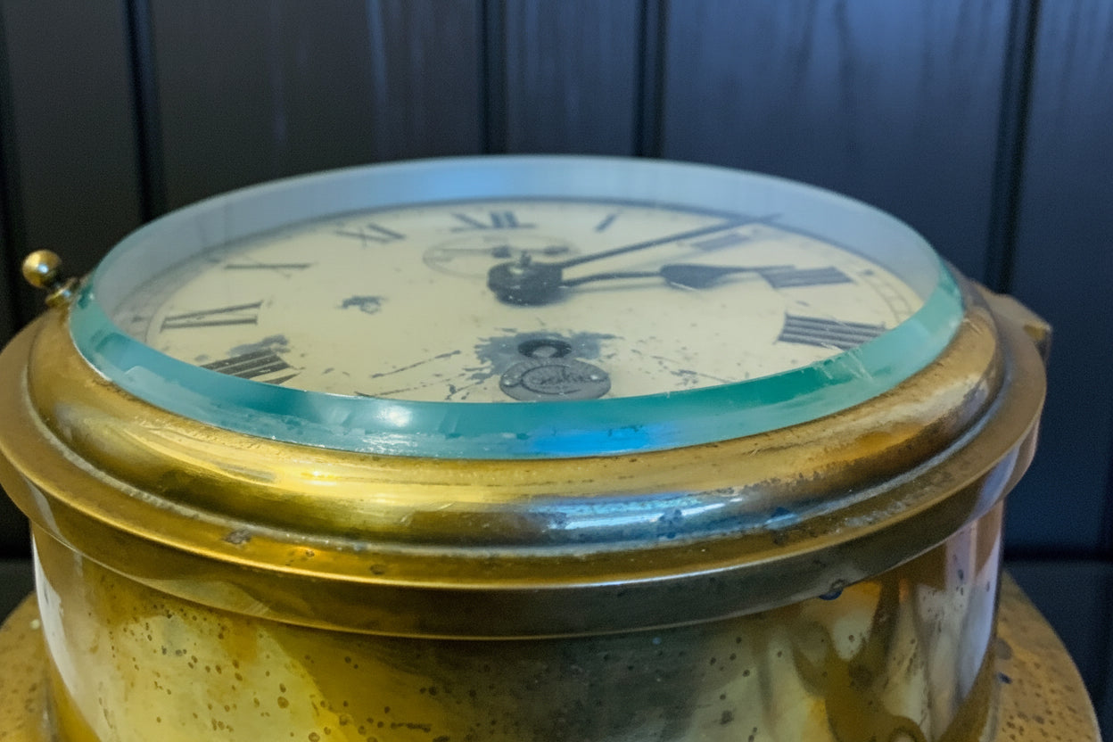 Pre-1867 Antique Brass Bulkhead Clock by Cooke, Hull, precursor to B.Cooke & Son