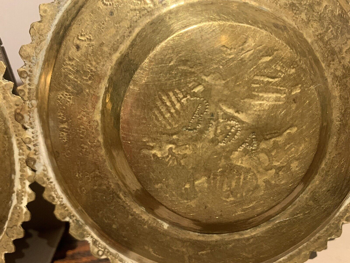 ANTIQUE HANDMADE AFRICAN BIDA NUPE TRIBE BRASS SMALL TRAYS X2 AND ONE OTHER BOWL