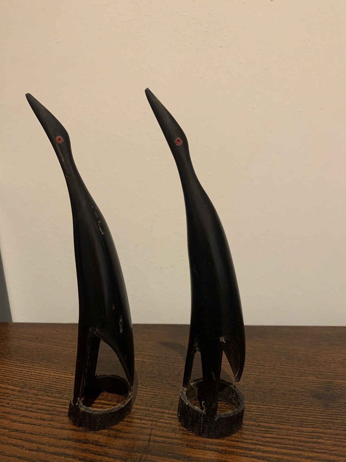 African (Benin) Carved Birds, Wooden Pelican & Pair of Horn Carved Cranes