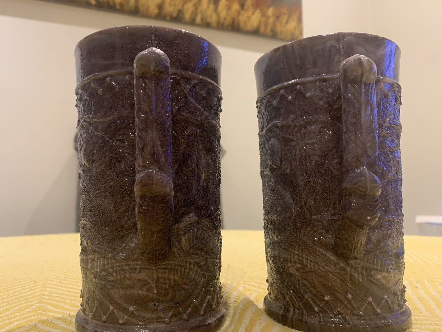 Pair of Victorian 1890's Antique Malachite/Slag Glass Jug, Purple & White