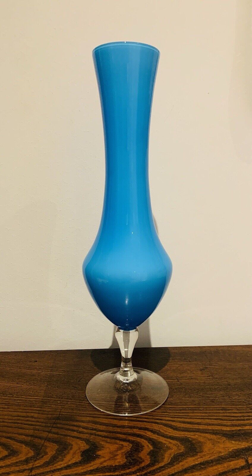 Vintage Empoli Italian Turquoise Blue Opaline Glass Vase, Mid Century Modern
