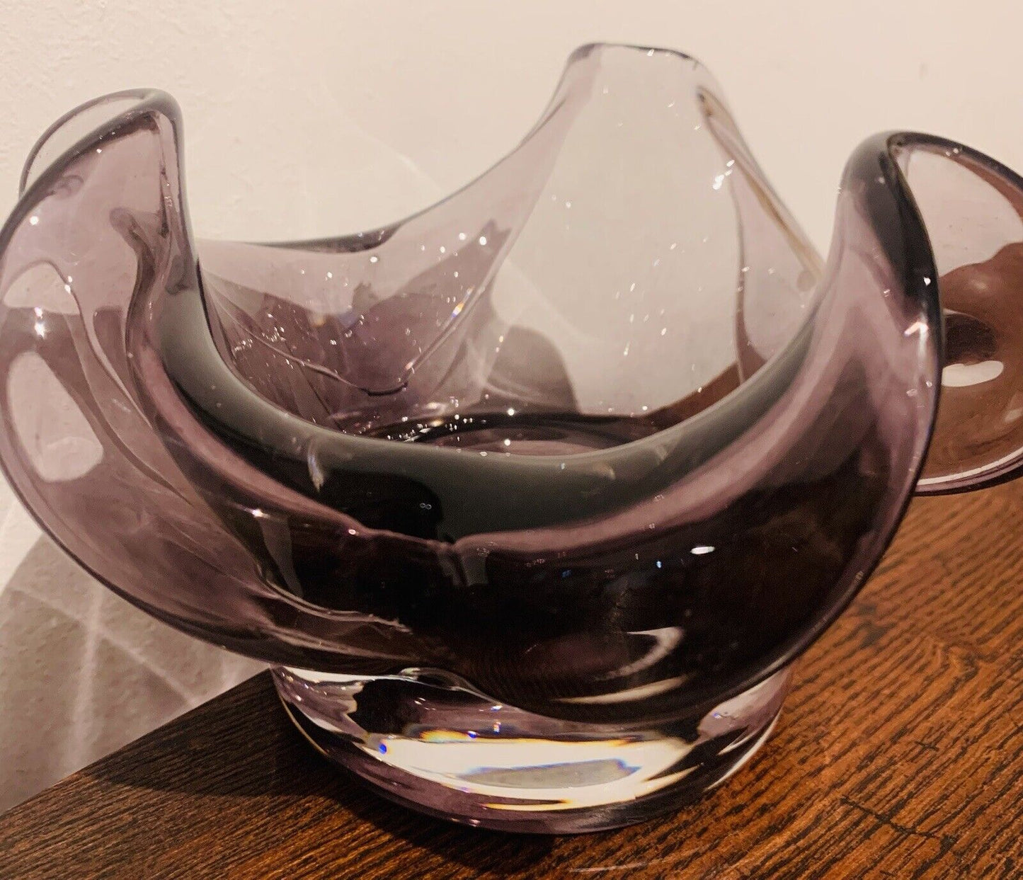 Beautiful Vintage Murano Amethyst Glass Handkerchief Bowl