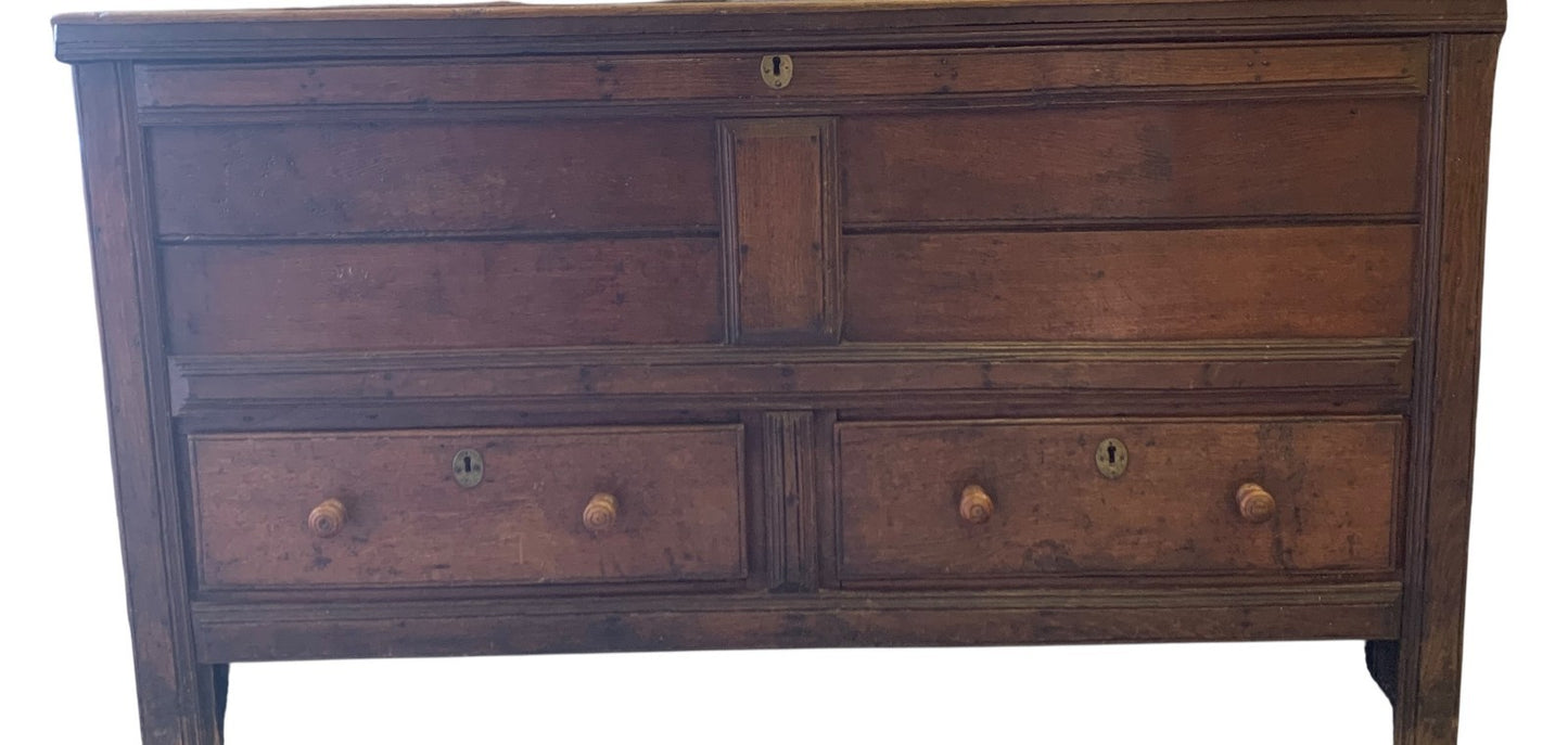 Antique Georgian Oak Mule Chest Blanket Box Drawers Coffee Table Trunk c.1800
