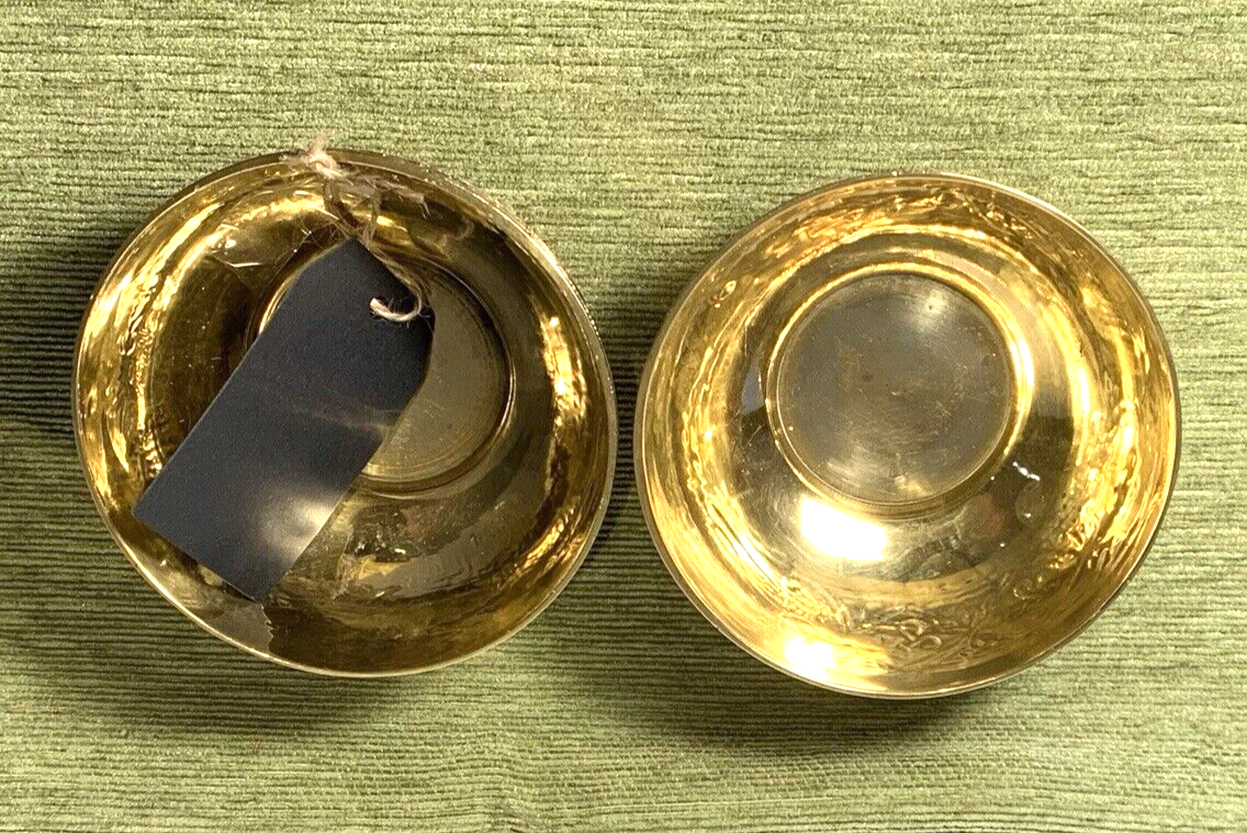 Antique Pair of Syrian Islamic Brass Bowls with Copper & Silver Inlay Decoration