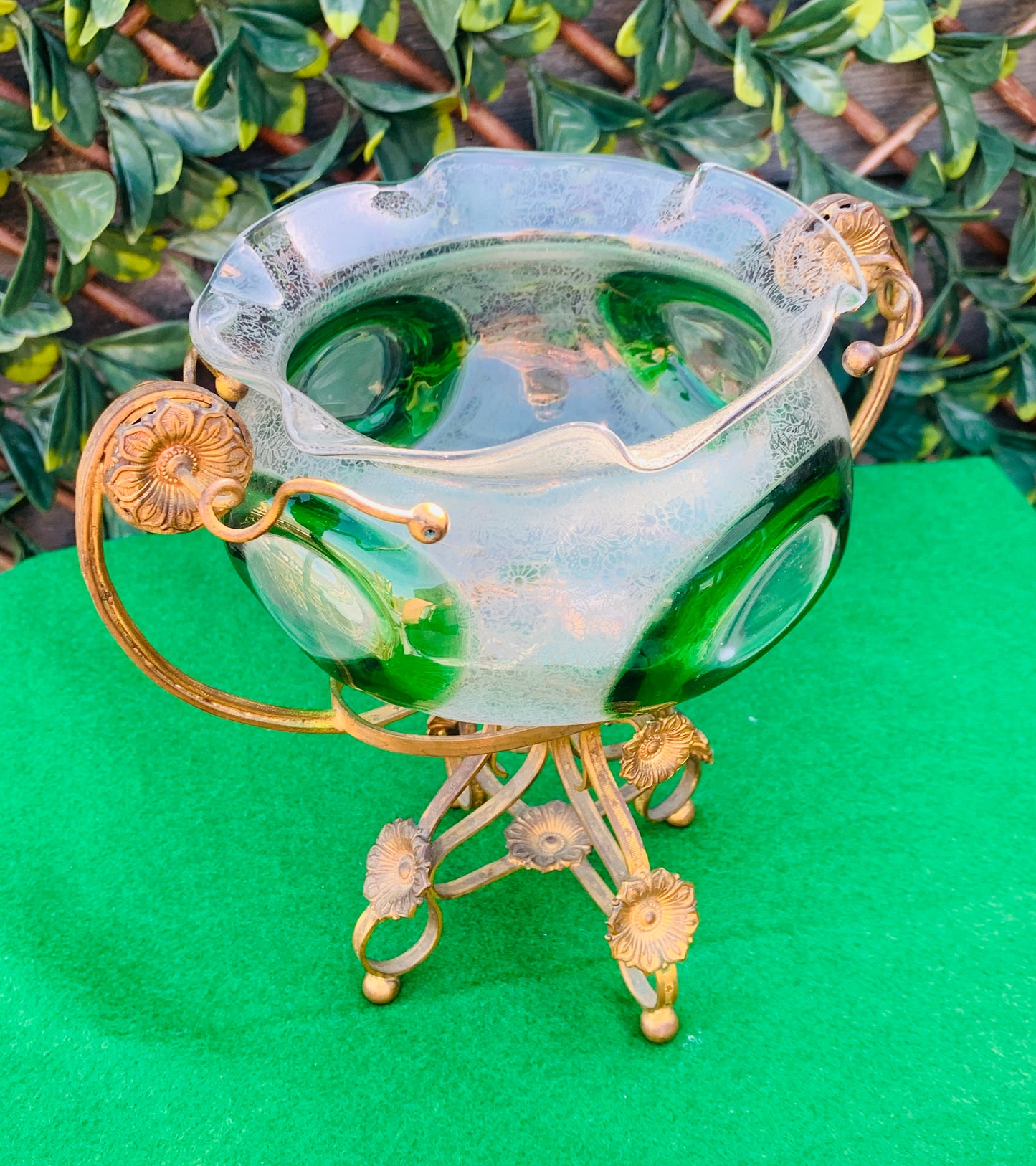 Antique 19th Century French Art Nouveau Glass & Gilt Sweet Dish