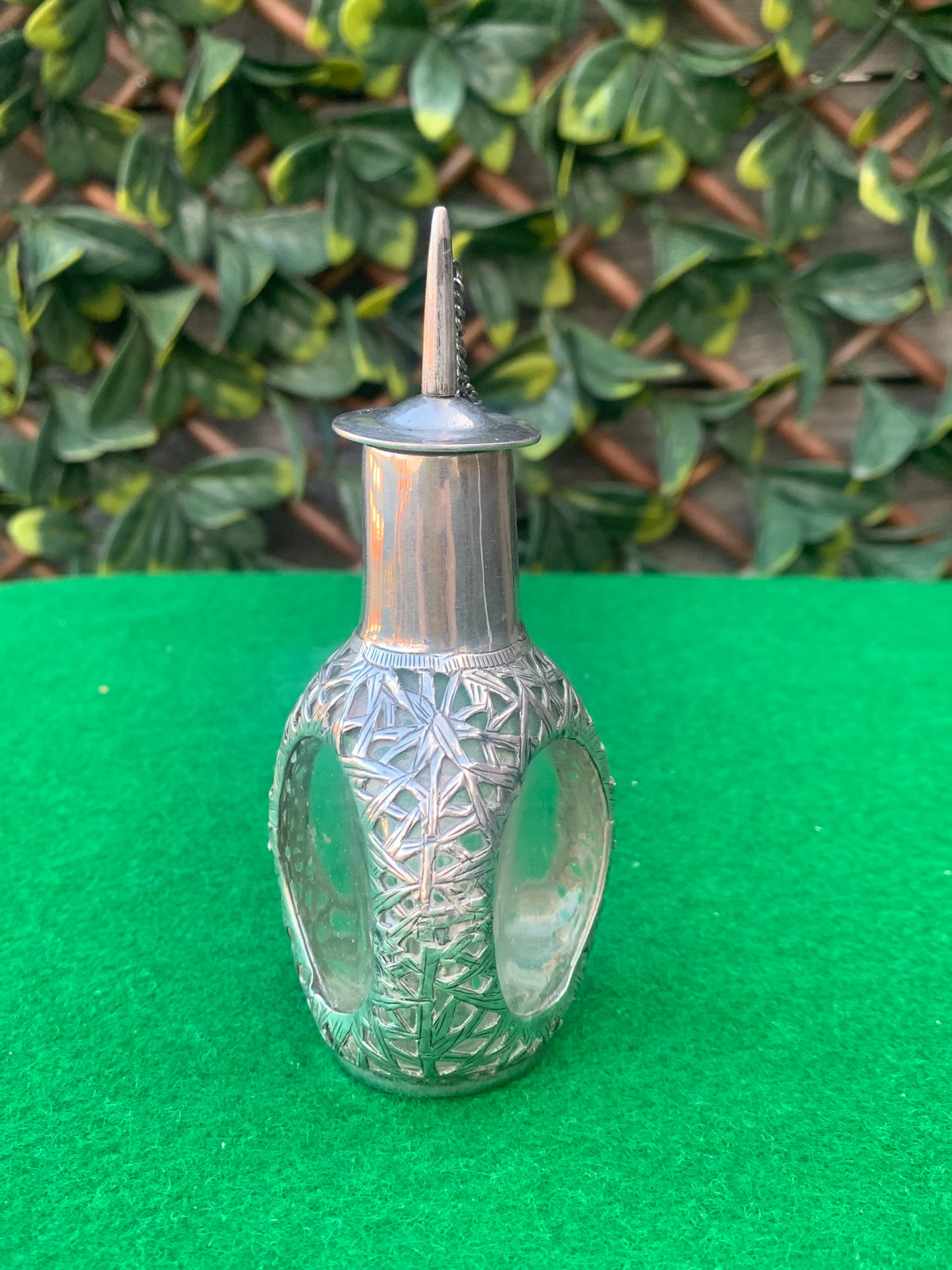 Sterling Silver & Dimpled Glass Soy Pourer Chinese Export (Hong Kong c1940’s)