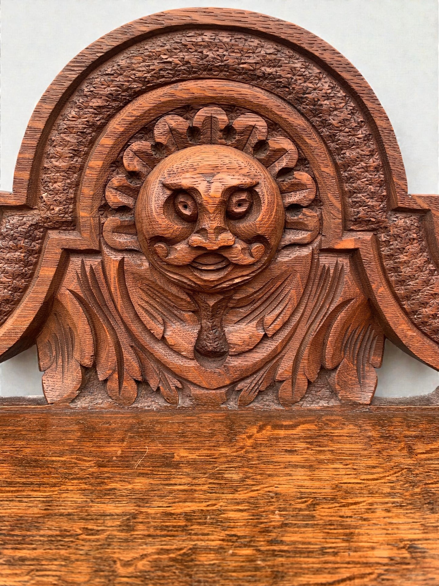 1860's Antique Victorian Carved Oak Console Hall Table with Green Man Motif