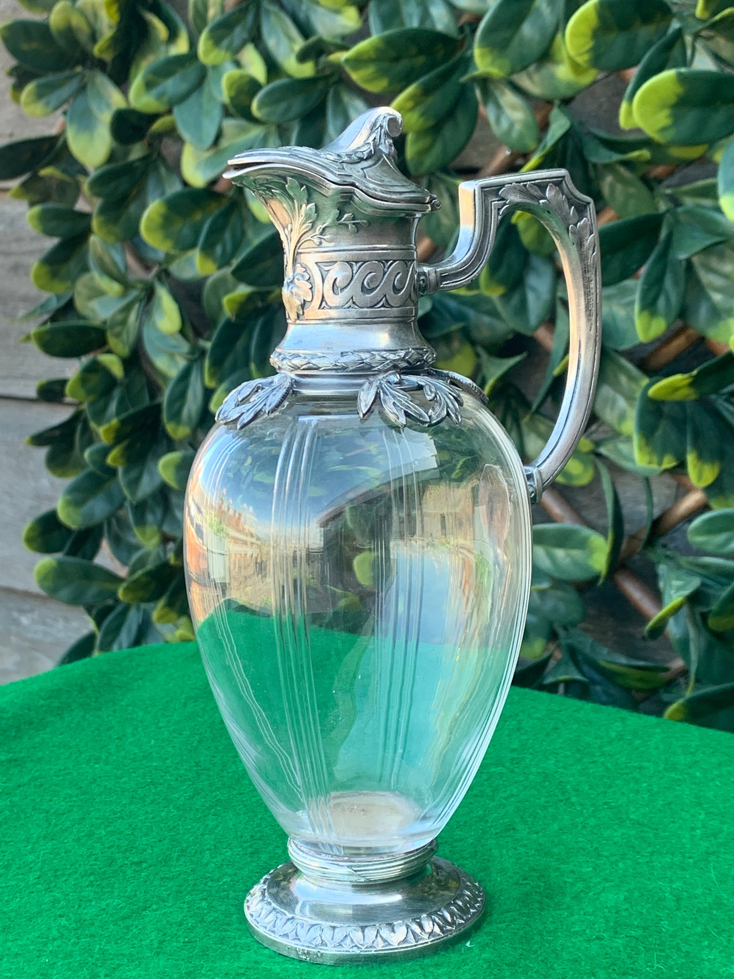 Antique Christofle Gallia 19th Century Art Nouveau Silver Plated & Glass Liquor Ewer/Jug