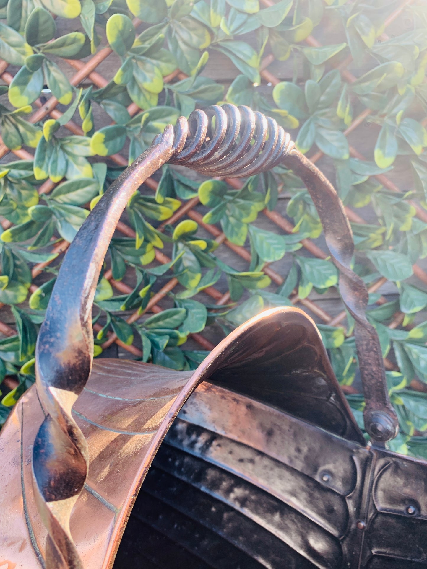19th Century Helmet Shaped Copper Coal Scuttle.