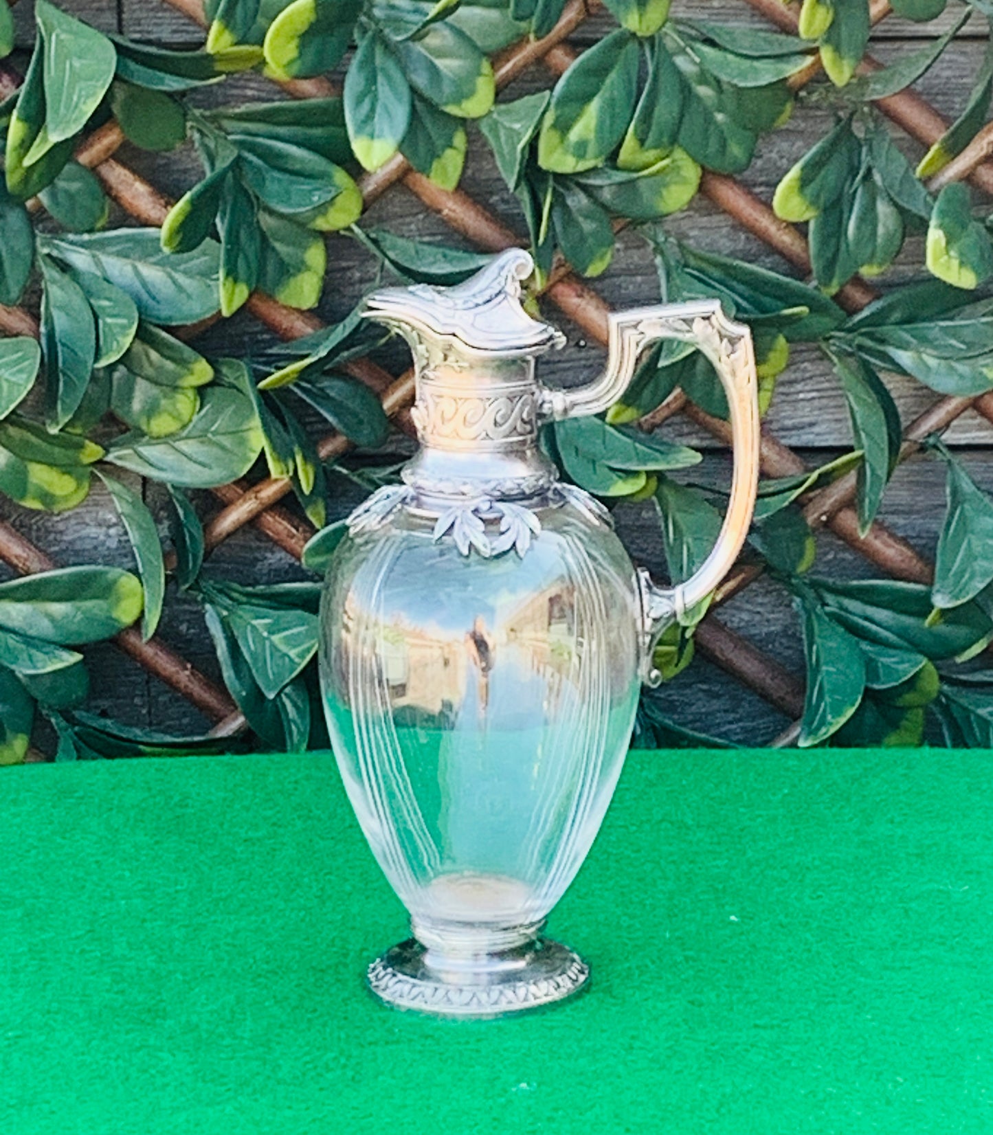 Antique Christofle Gallia 19th Century Art Nouveau Silver Plated & Glass Liquor Ewer/Jug