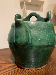 Pair of Antique Qing Dynasty (1800's) Green Glazed Shiwan Teapots, Chinese Antique Pottery, Ceramics