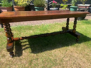 Antique 1800's Victorian Walnut Floral Inlay Stretcher Coffee Table