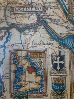 Vintage Large Yorkshire Framed Old Map on Linen. Brown Muff & Co, Bradford. East Riding, North Riding, West Riding