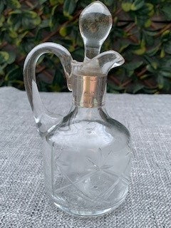Antique Sterling Silver Collared Cut Glass Oil or Vinegar Pourer
