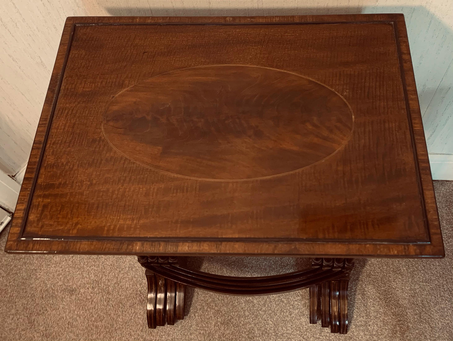 Antique 'Quartetto' (1890-1910), Nest of Four Mahogany 'Flame' Inlaid Tables