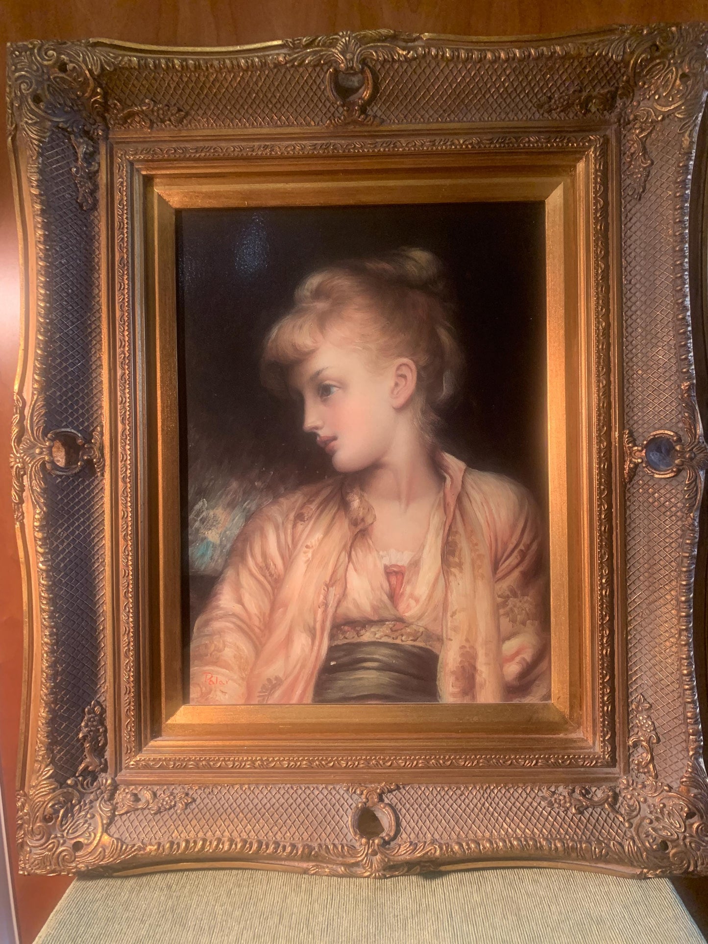 Antique Framed Beautiful Reproduction Portrait of 'Gulnihal' - by Sir Lord Frederick Leighton, Gold Ornate Baroque Frame