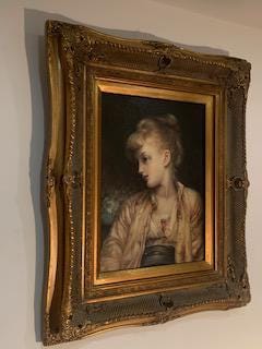 Antique Framed Beautiful Reproduction Portrait of 'Gulnihal' - by Sir Lord Frederick Leighton, Gold Ornate Baroque Frame
