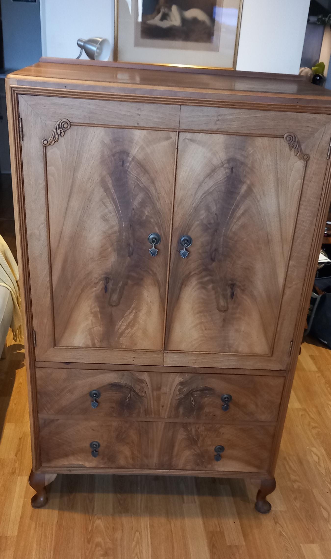 Vintage Walnut Veneer Shorty Wardrobe by Newbery & Spindler - circa 1950's