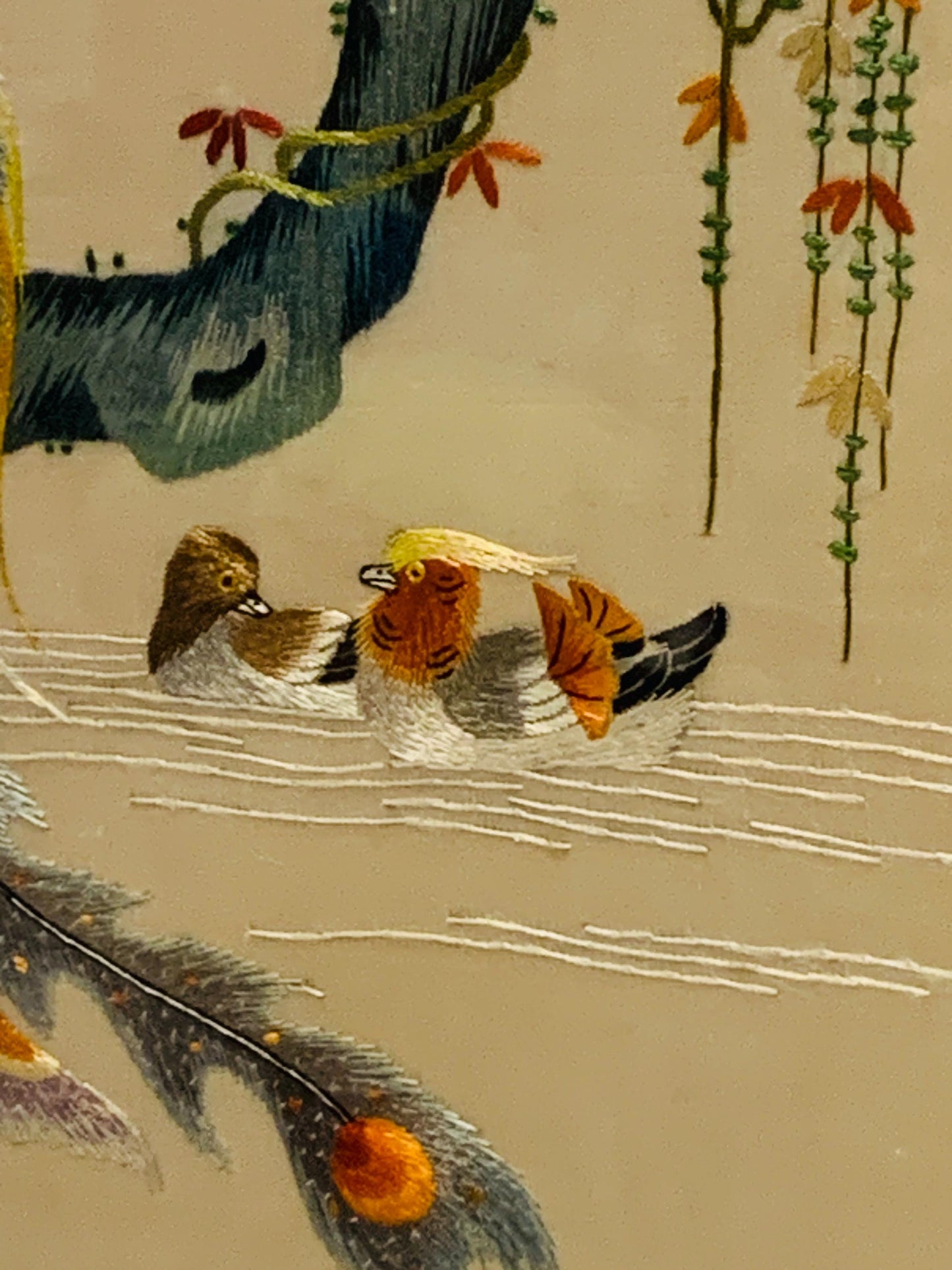 Vintage 1930s Chinese Silk Embroidered Framed Birds of Paradise