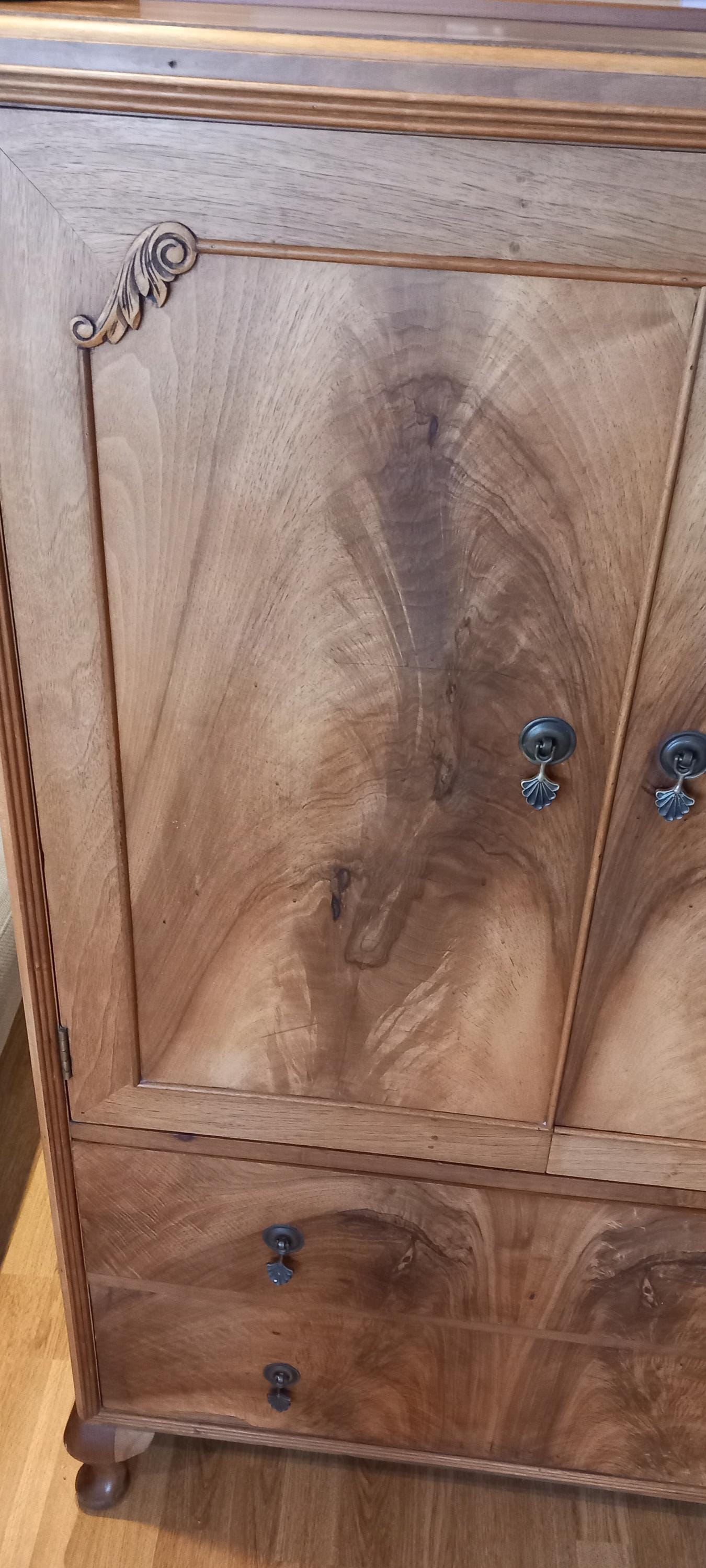 Vintage Walnut Veneer Shorty Wardrobe by Newbery & Spindler - circa 1950's