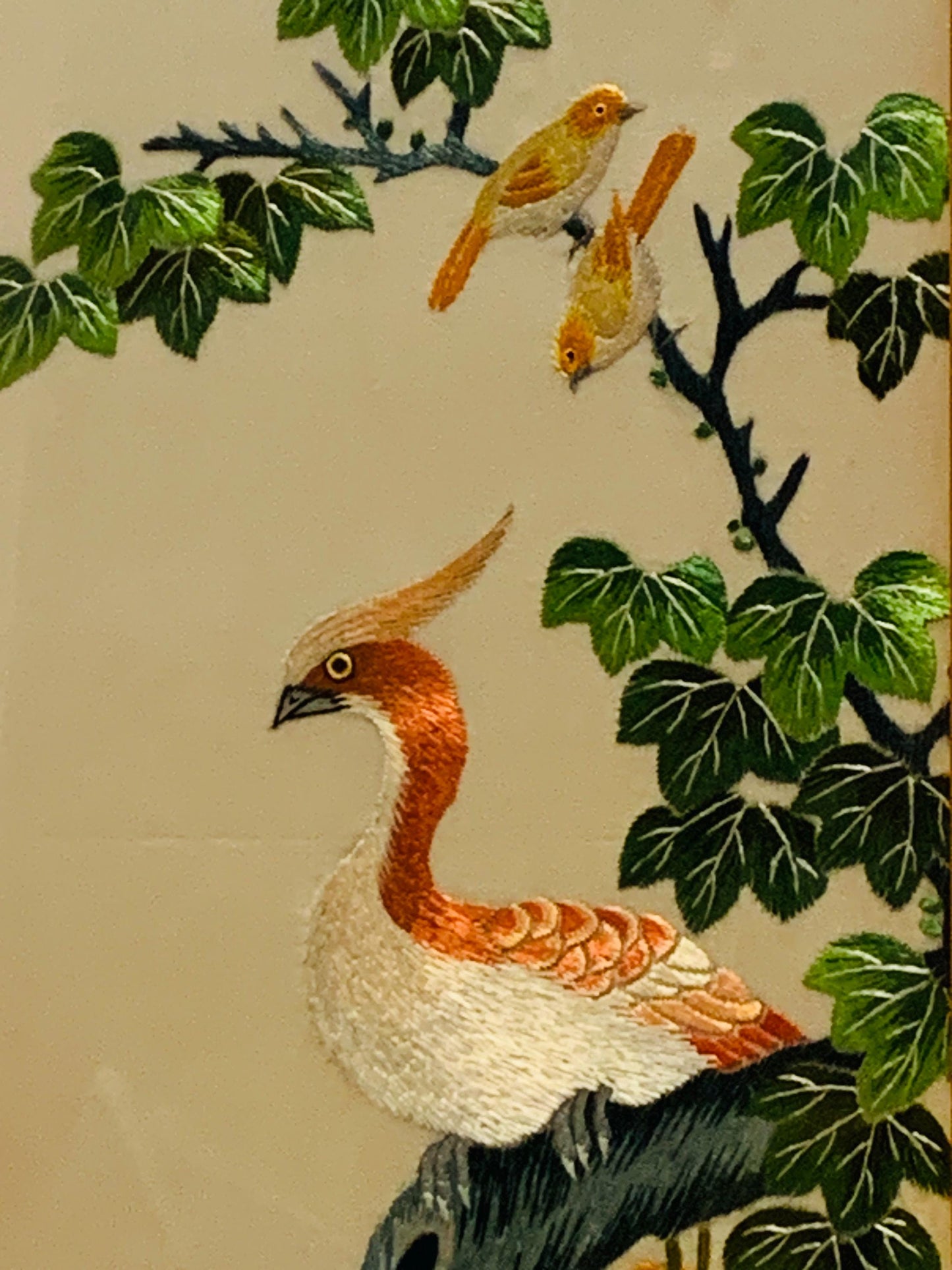 Vintage 1930s Chinese Silk Embroidered Framed Birds of Paradise