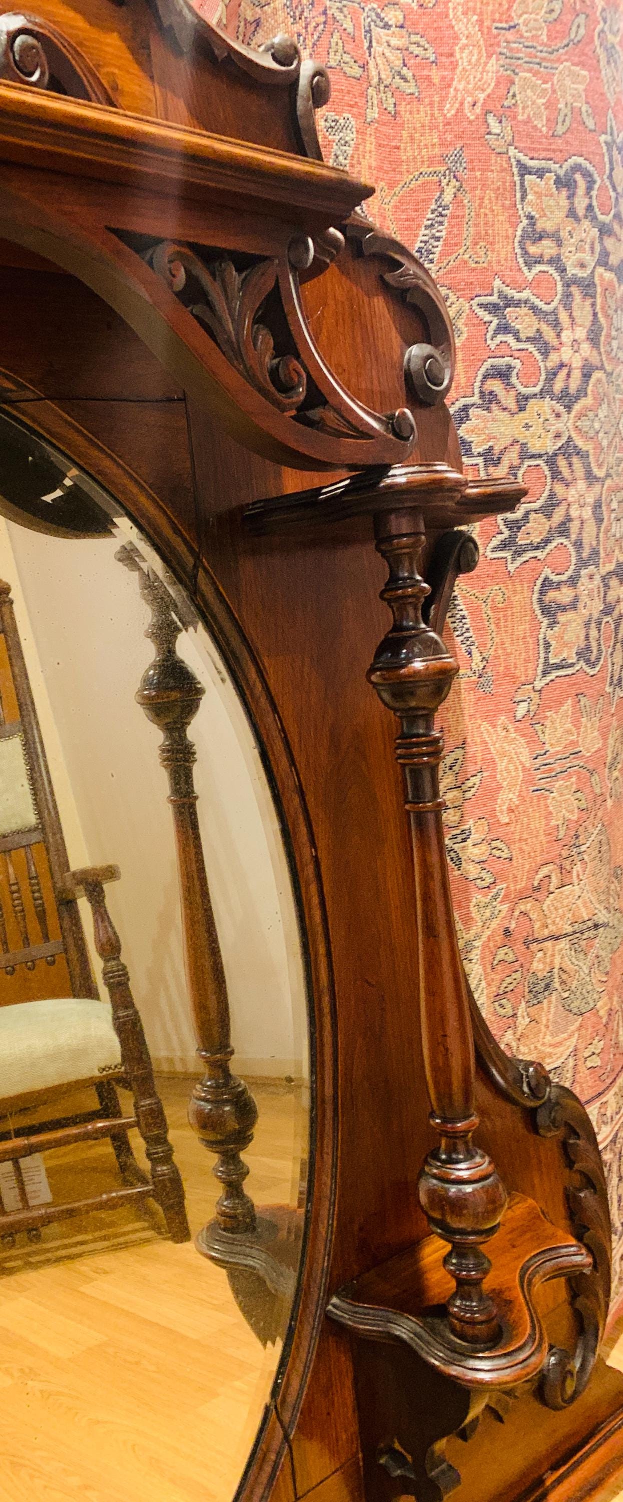 Antique Victorian Art Nouveau (1890-1910) Mahogany Over-Mantle Mirror.