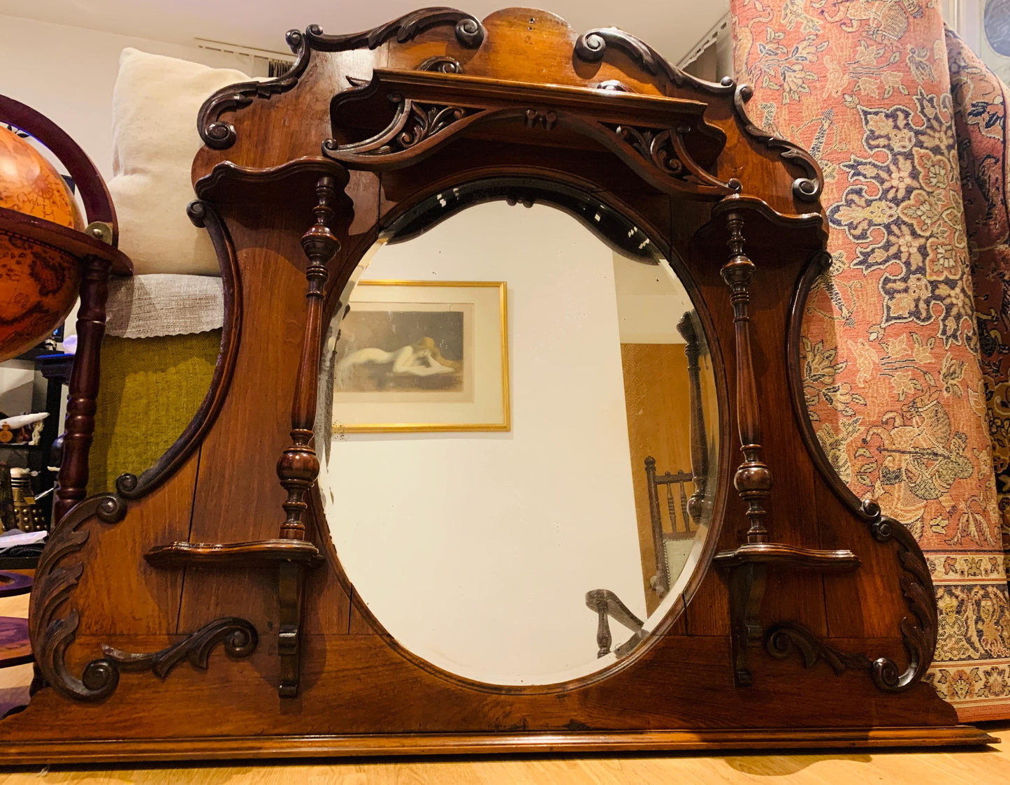 Antique Victorian Art Nouveau (1890-1910) Mahogany Over-Mantle Mirror.