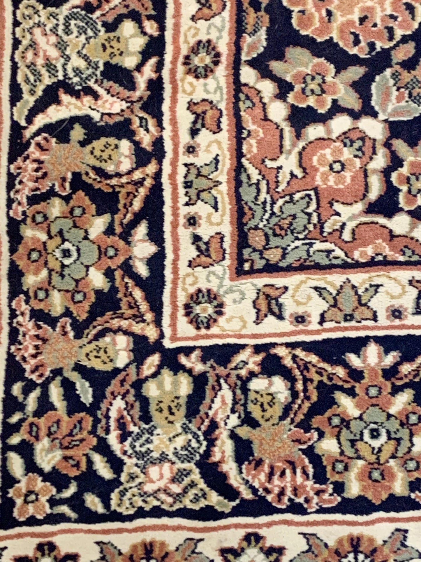 Vintage Persian Tabriz Style Large Area Rug - Coral Pink & Navy, Mid Century