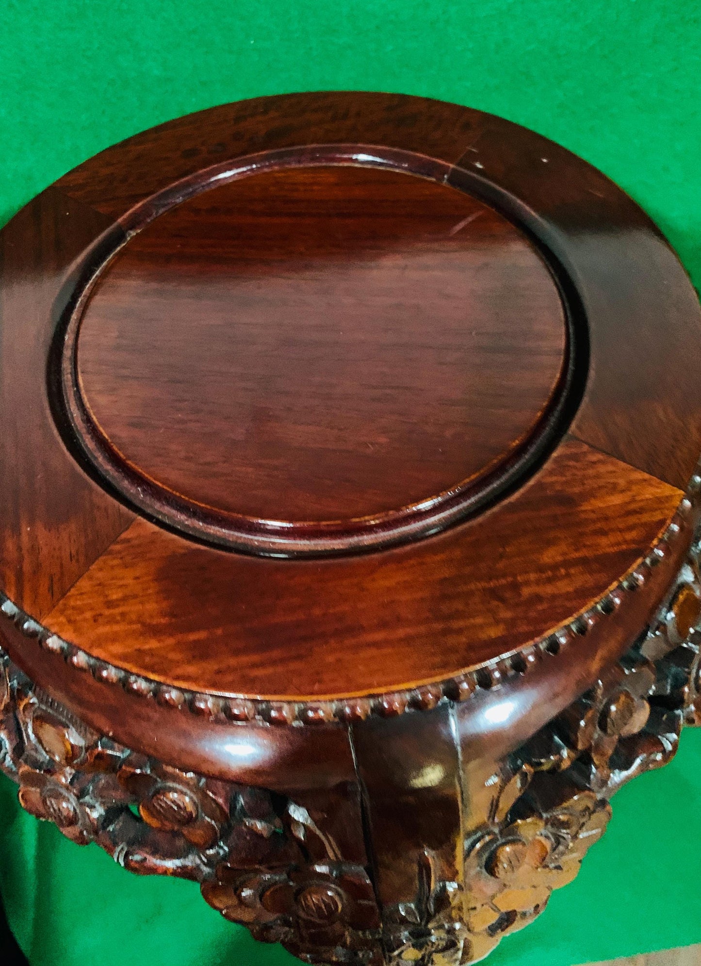 Vintage Chinese Rosewood Tall Plant Stand Jardinière with Carved Prunus Blossoms