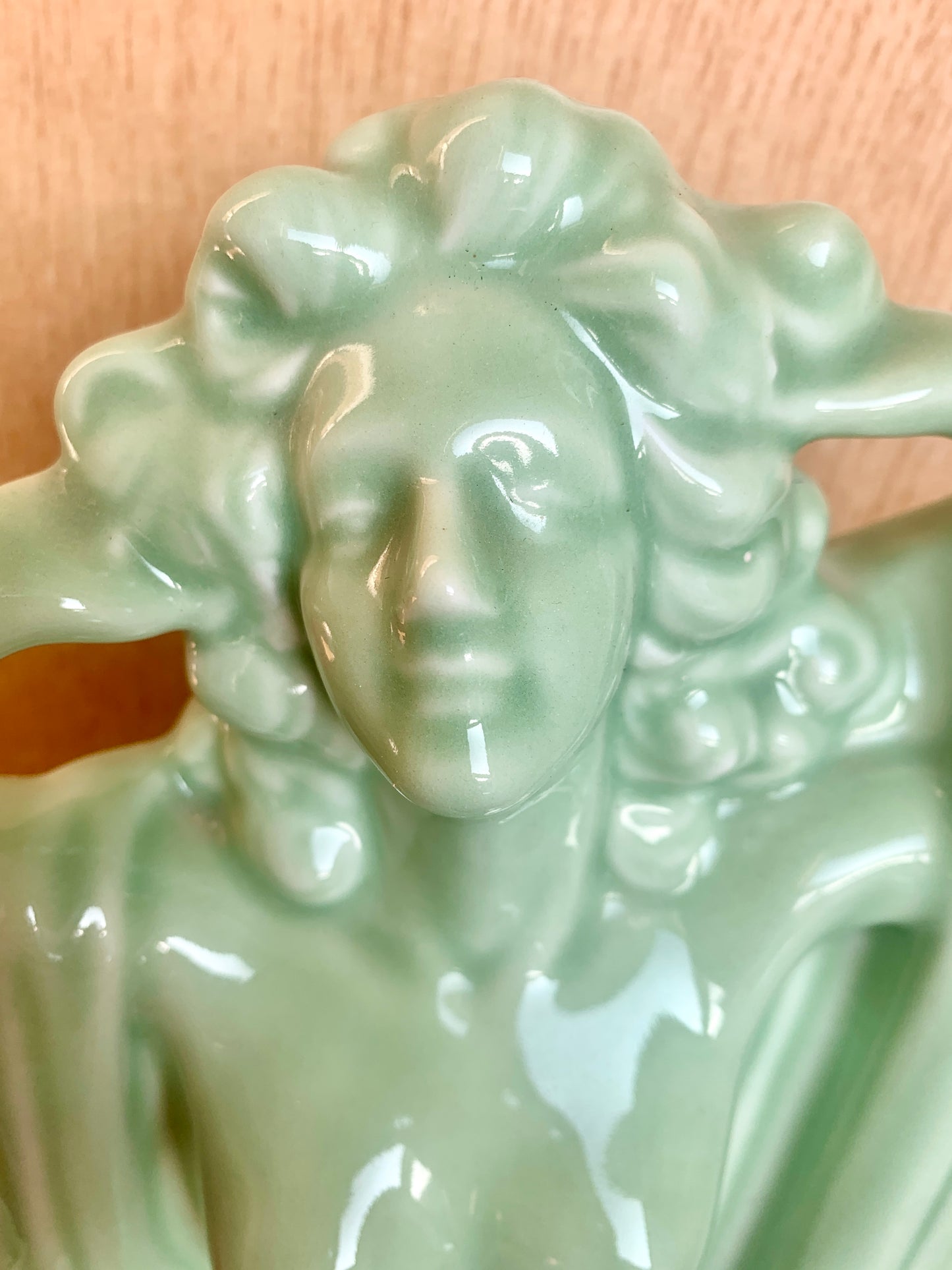 Striking Vintage Art Deco Nude Woman Ceramic Sculpture Figure (50cm) - Pale Celadon Green