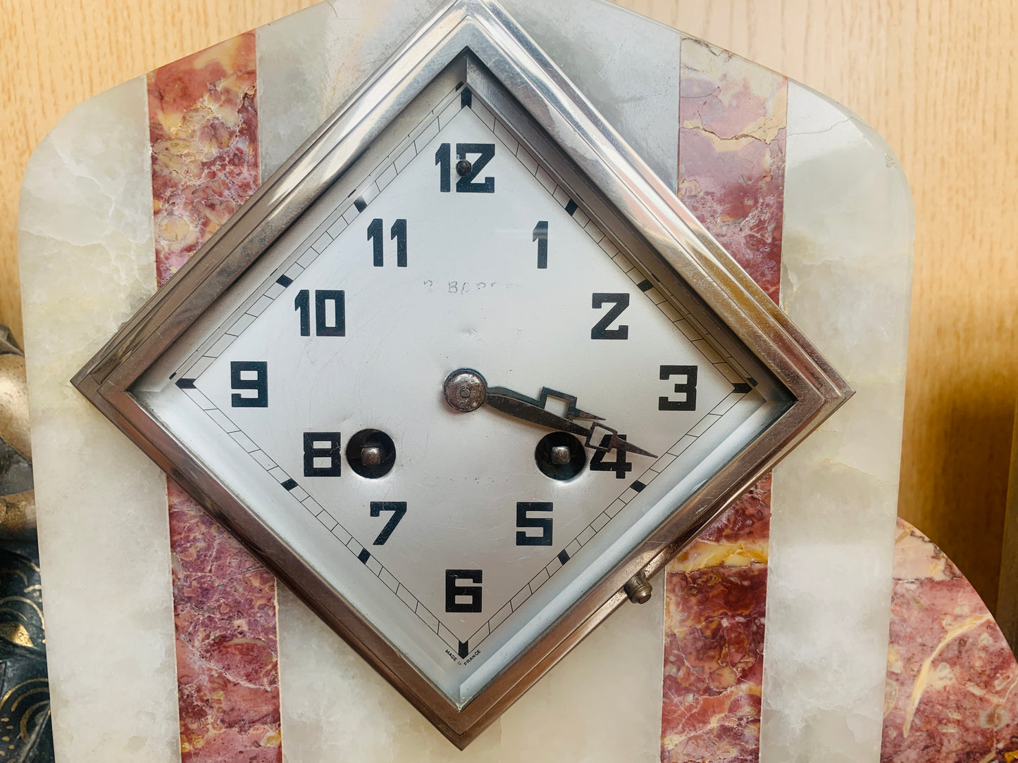 Art Deco Clock Garniture – Figural Spelter on Onyx Base (c. 1920s–1930s) – Working Clock & Key!