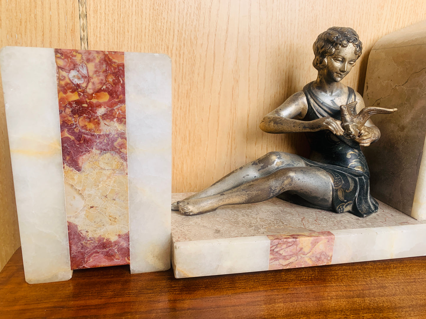 Art Deco Clock Garniture – Figural Spelter on Onyx Base (c. 1920s–1930s) – Working Clock & Key!