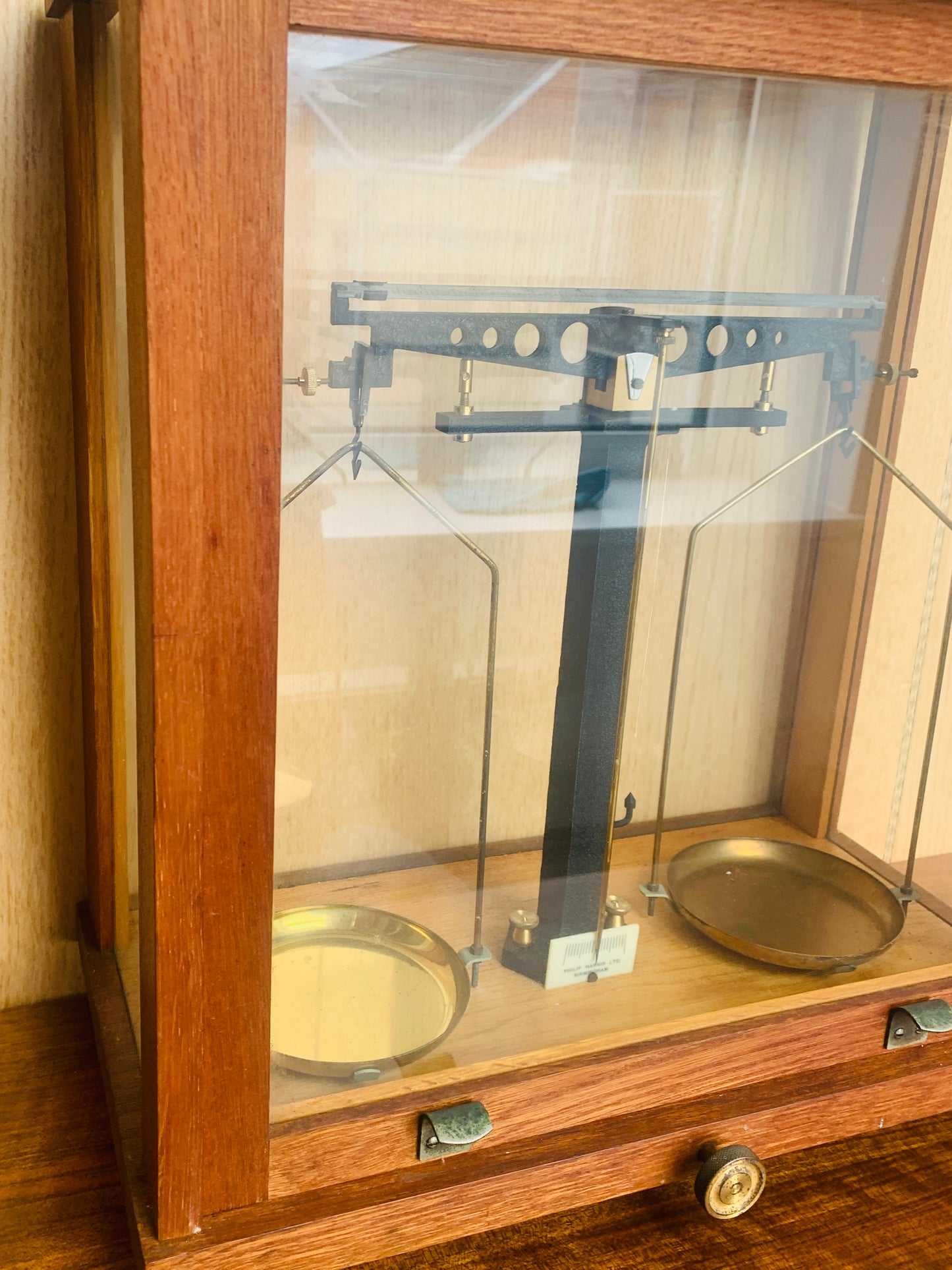 Antique Philip Harris Analytical Balance Laboratory Scales in Display Case