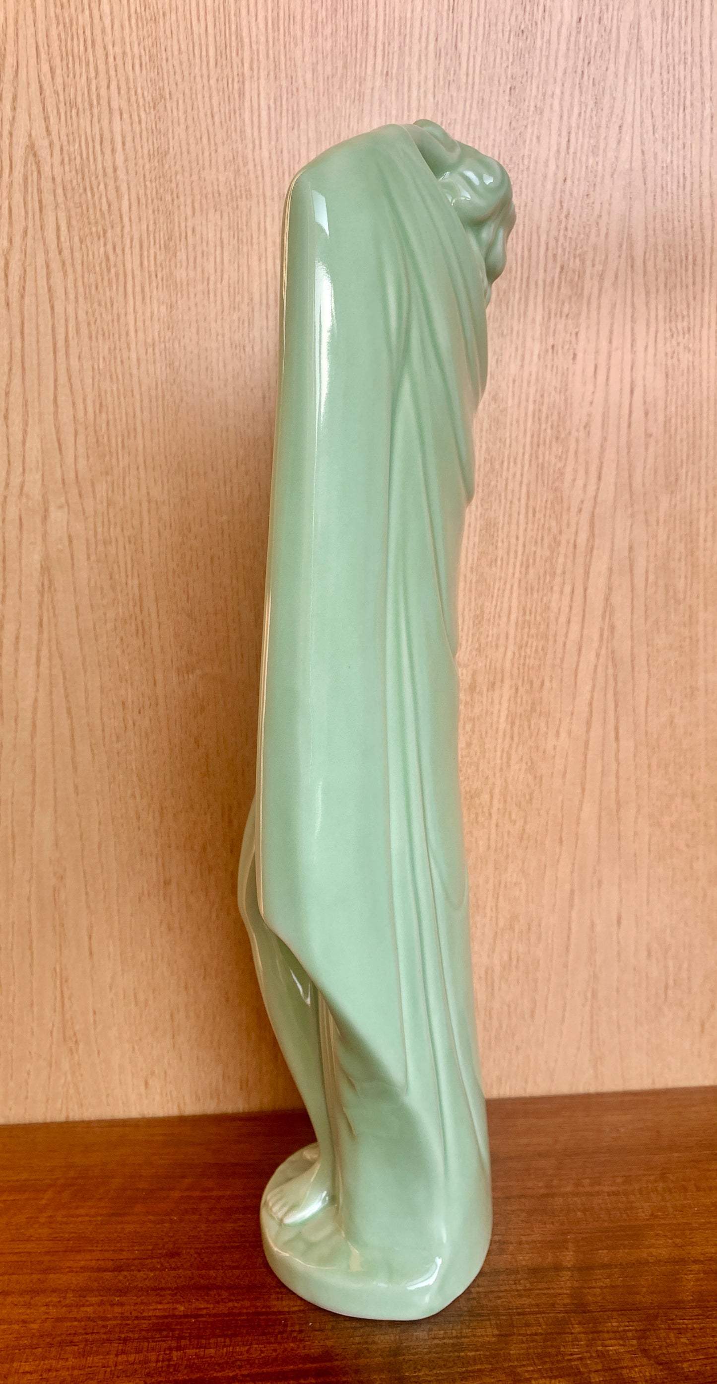 Striking Vintage Art Deco Nude Woman Ceramic Sculpture Figure (50cm) - Pale Celadon Green