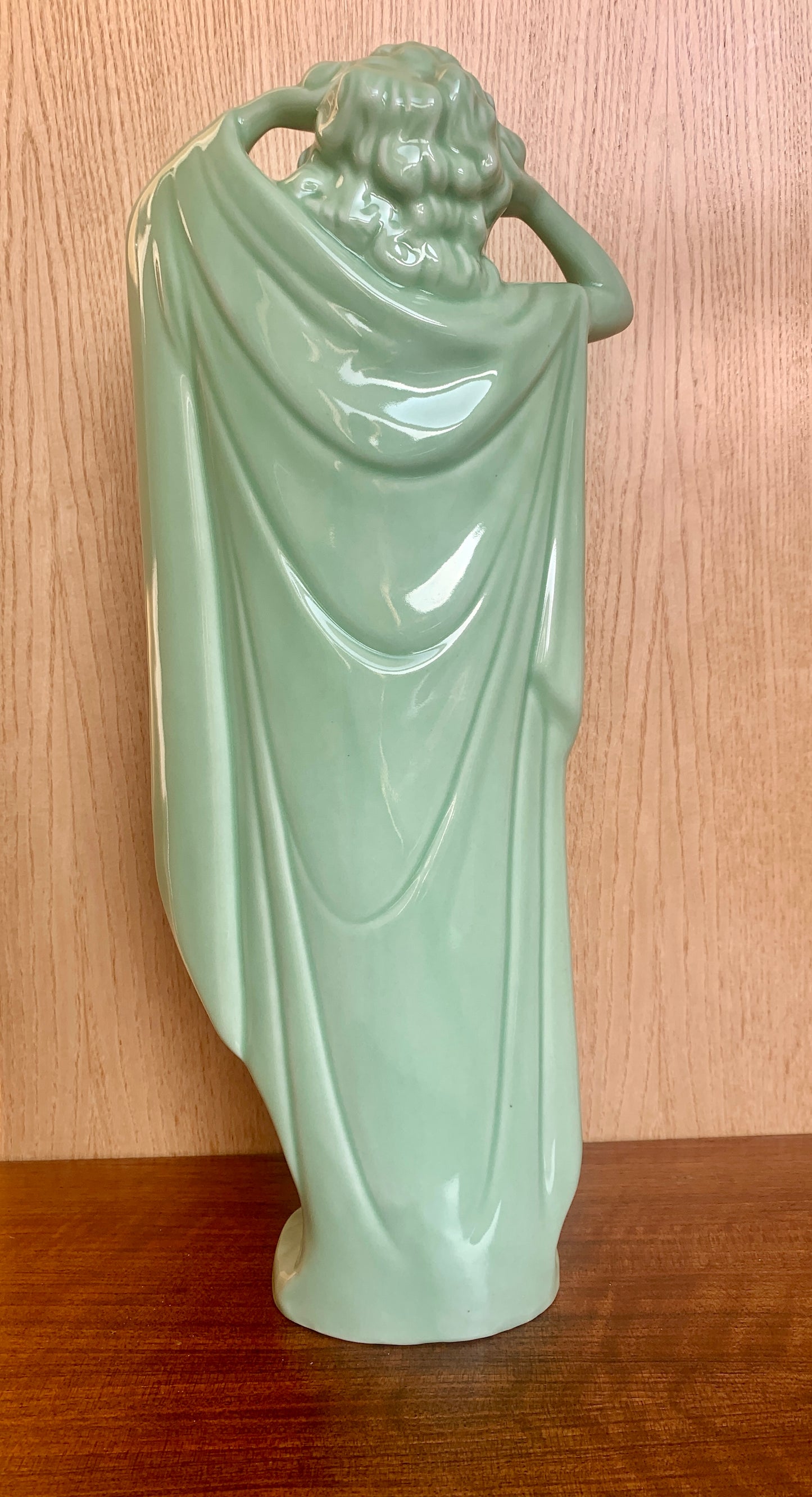 Striking Vintage Art Deco Nude Woman Ceramic Sculpture Figure (50cm) - Pale Celadon Green