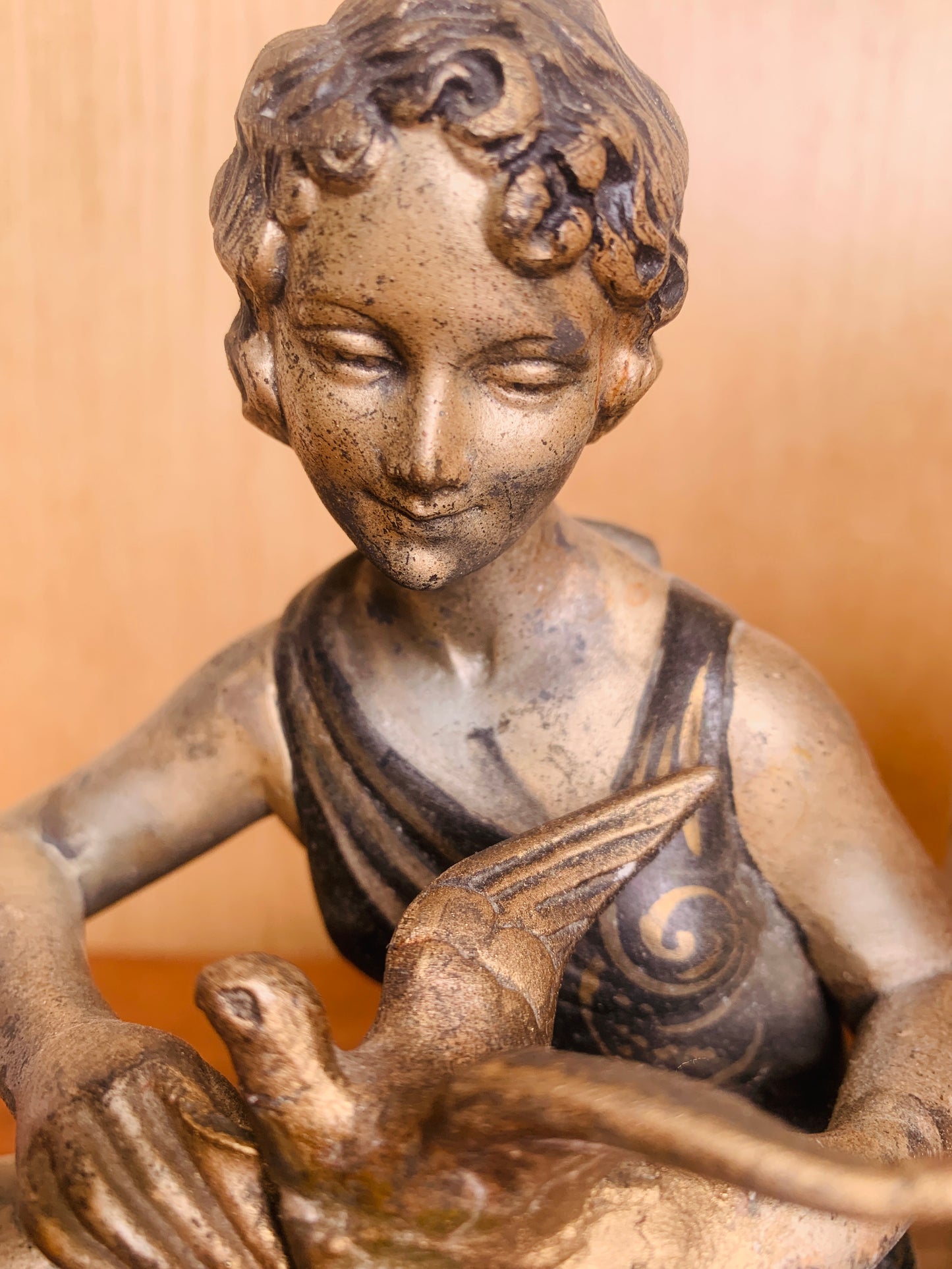 Art Deco Clock Garniture – Figural Spelter on Onyx Base (c. 1920s–1930s) – Working Clock & Key!