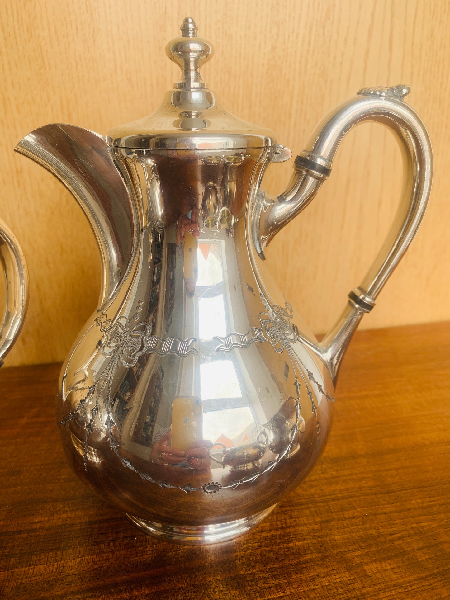 Edwardian Art Nouveau Silver Plate Four-Piece Tea Service by James Dixon & Sons. c. 1890–1910