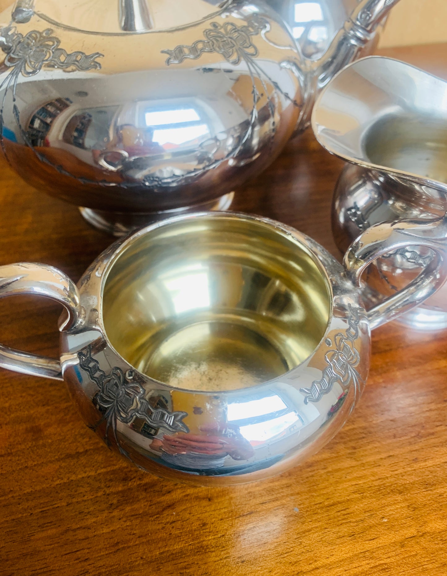Edwardian Art Nouveau Silver Plate Four-Piece Tea Service by James Dixon & Sons. c. 1890–1910